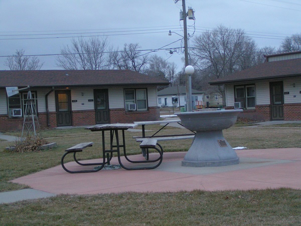 Outdoor Facility Courtyard with Picnic Tables and Fountain